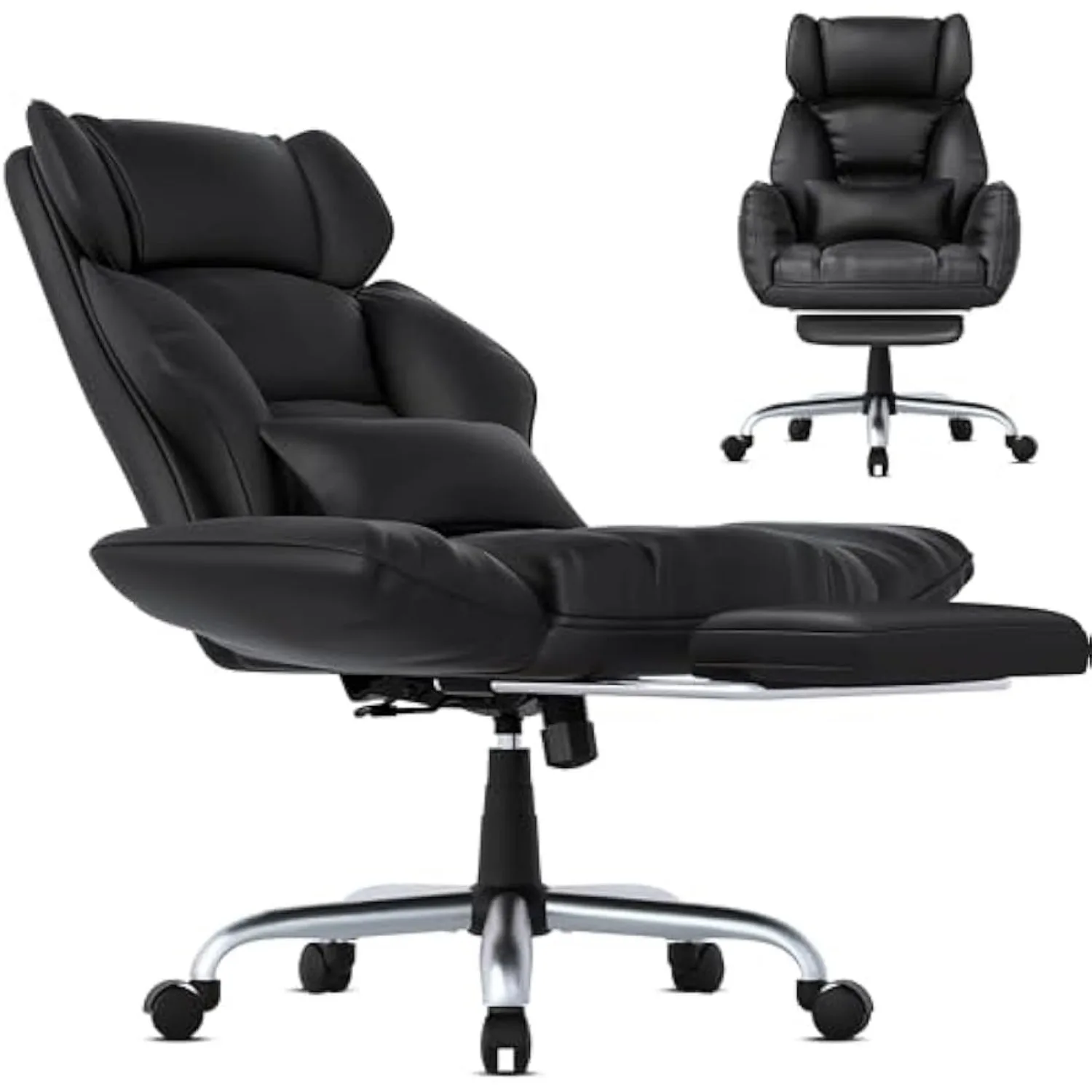 Office chair with footstool cross-legged leather chair with reversible armrests 120° reclining 500 lb heavy-duty executive chair