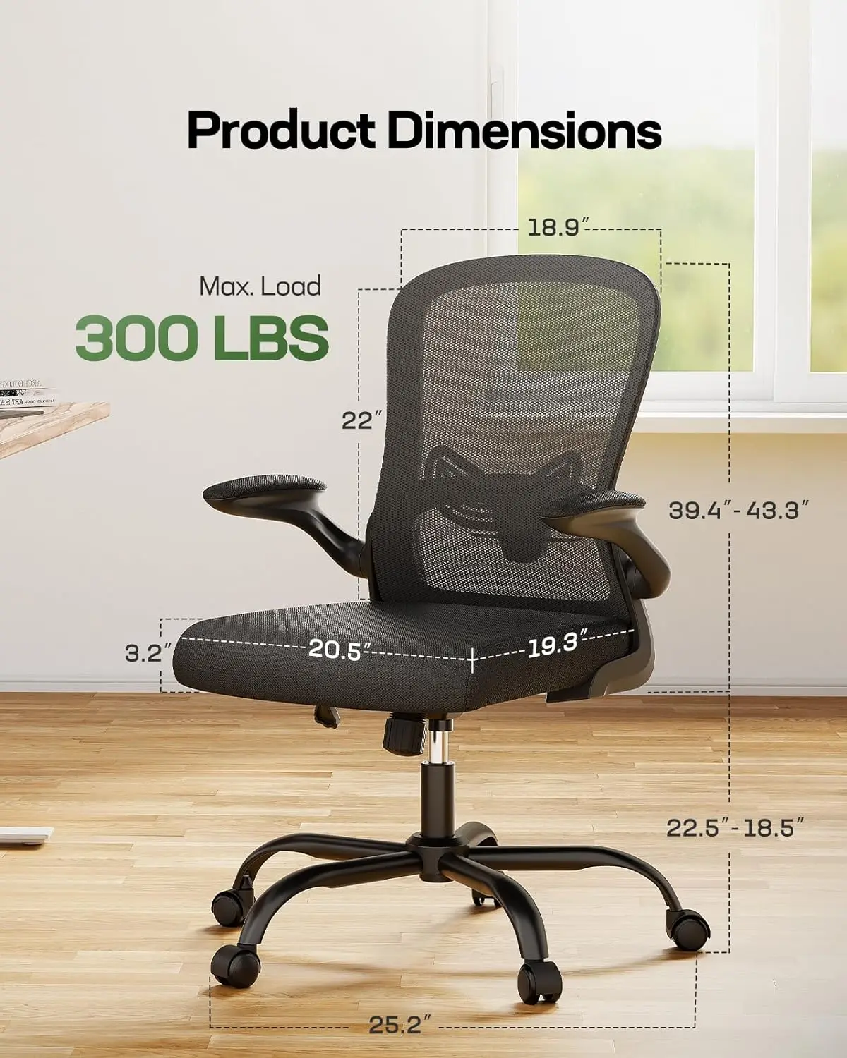 Marsail Office Chair Ergonomic-Desk Chair: Mesh Back Home Office Chair with Adjustable Lumbar Support, Computer Desk Chair