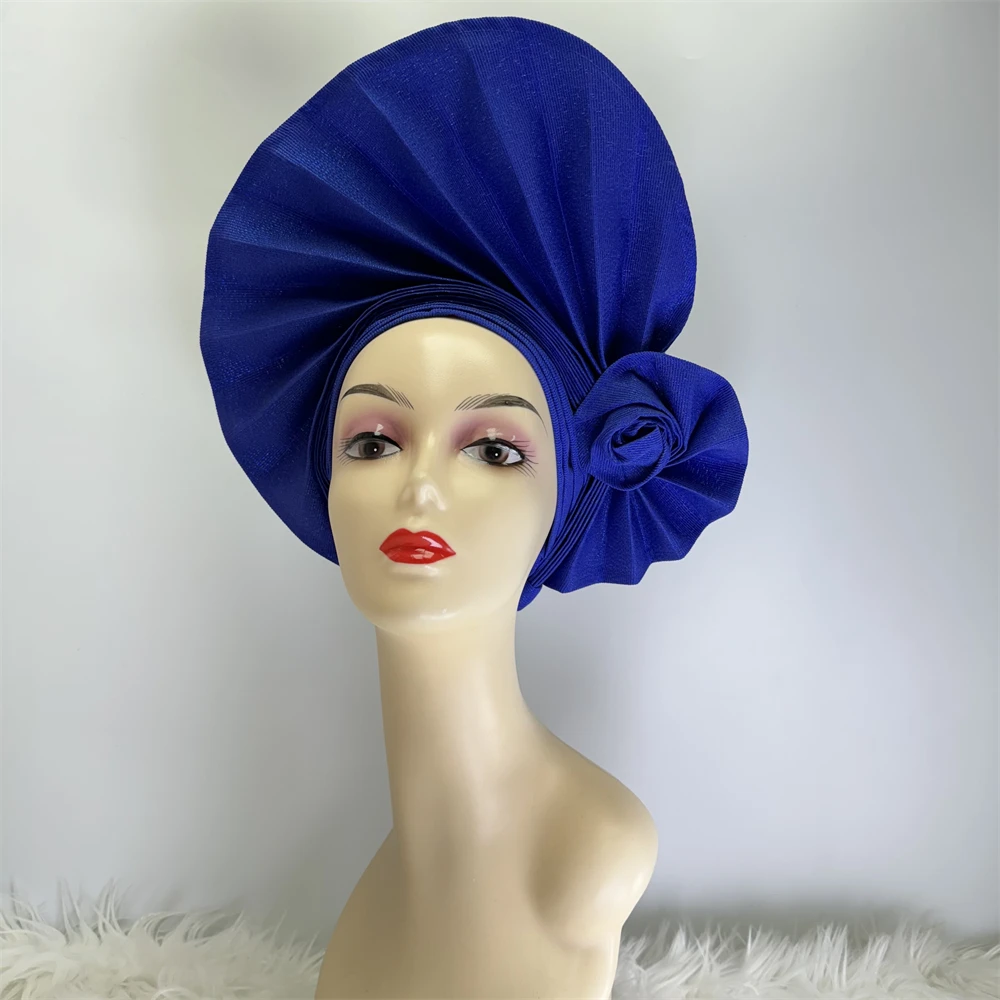 African Headtie Already Made Women's Head Wraps Nigerian Wedding Party Headgear Turban Cap Pink Blue Gold