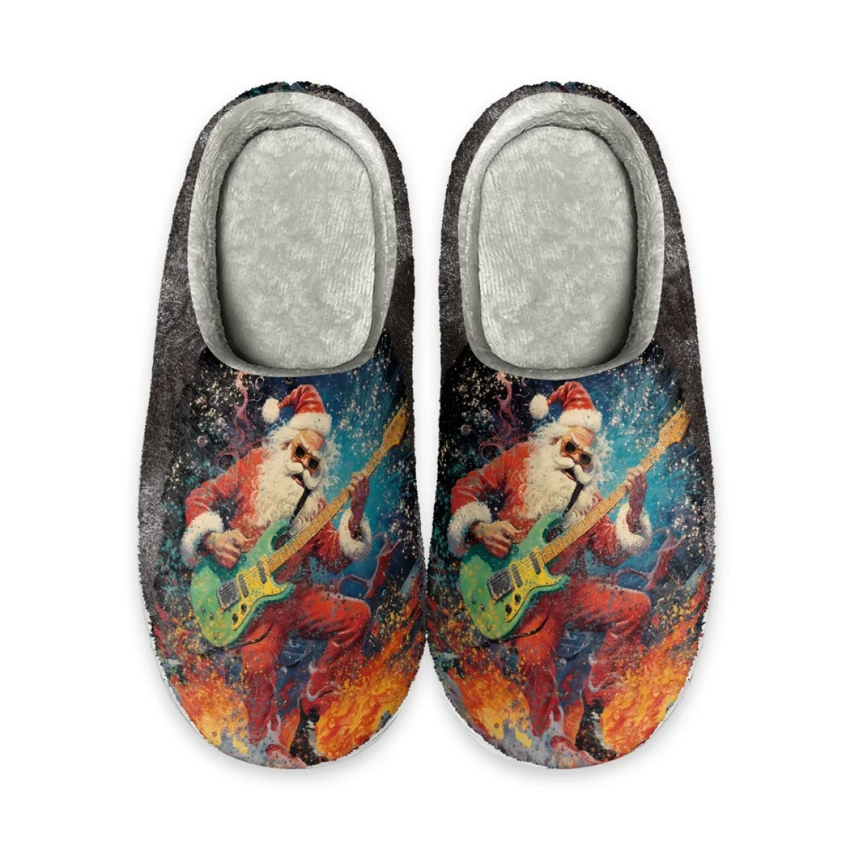 Indoor Home Cartoon Slippers Santa Claus Guitar Printed Warm Fuzzy Shoes Brand Anti-slip Women Flannel Zapatos Mujer Verano 2023