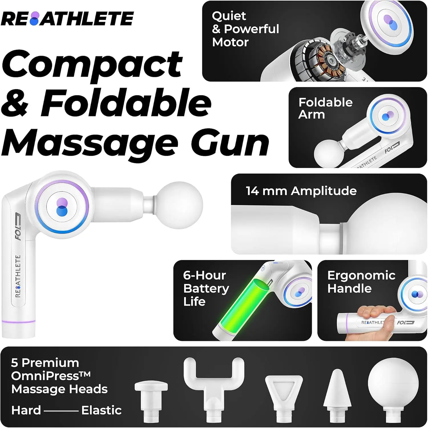 Massage Gun Foldable Professional Percussion Massager| Portable Wireless Deep Tissue Pain Relief Personal Massager for Athletes