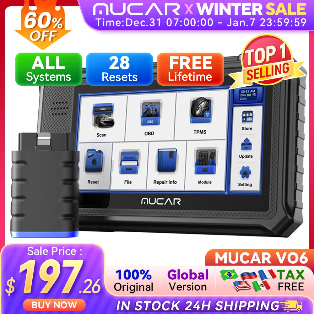 THINKCAR MUCAR VO6 전문 자동차 진단 도구, 전체 시스템 28 리셋 오일 DPF 브레이크 ETS 평생 무료 자동 VIN Obd2 스캐너 