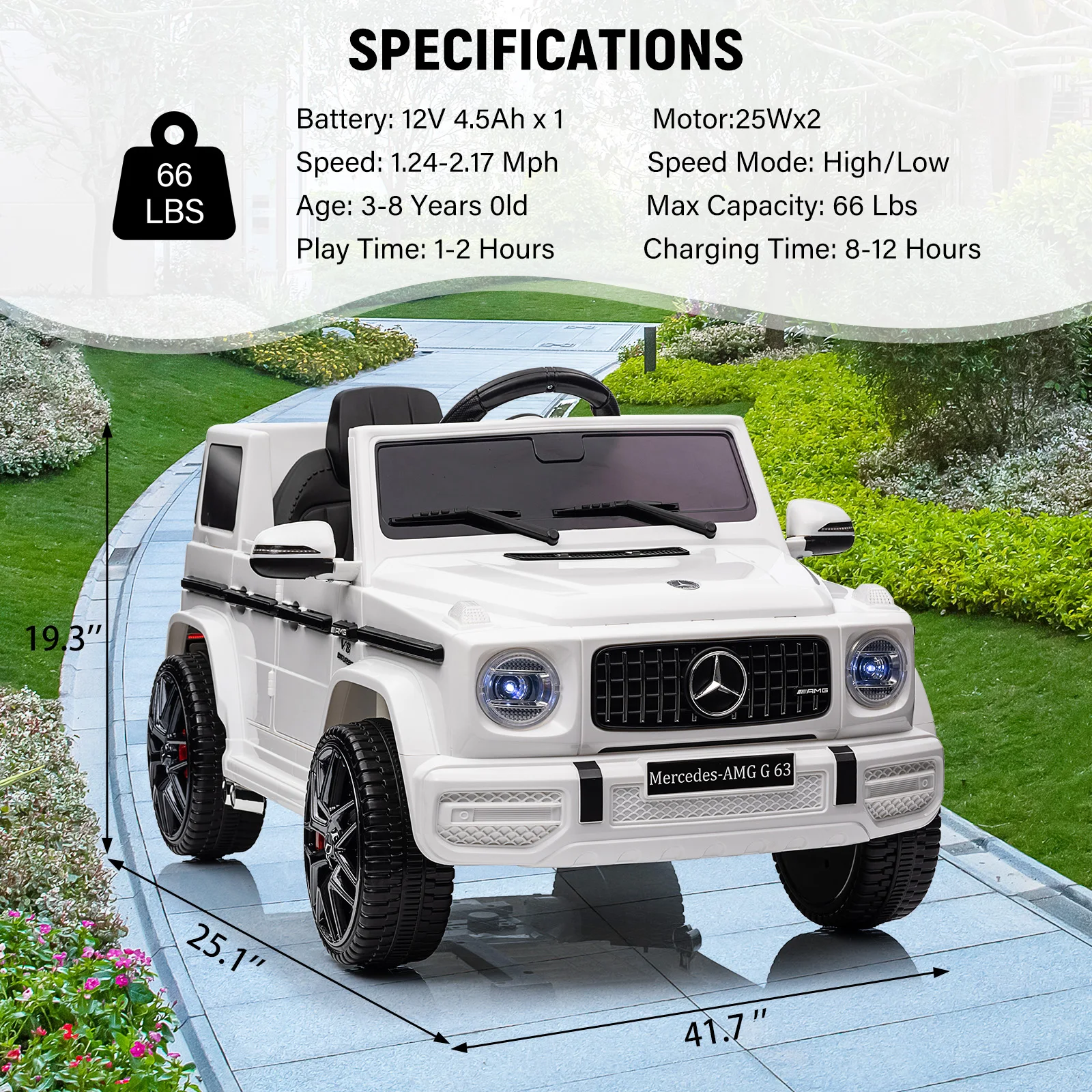 Electric Car for Kids Licensed G63 12V Ride on Toy with Remote Control Kids’ Electric Vehicle with LED Light MP3 USB Bluetooth