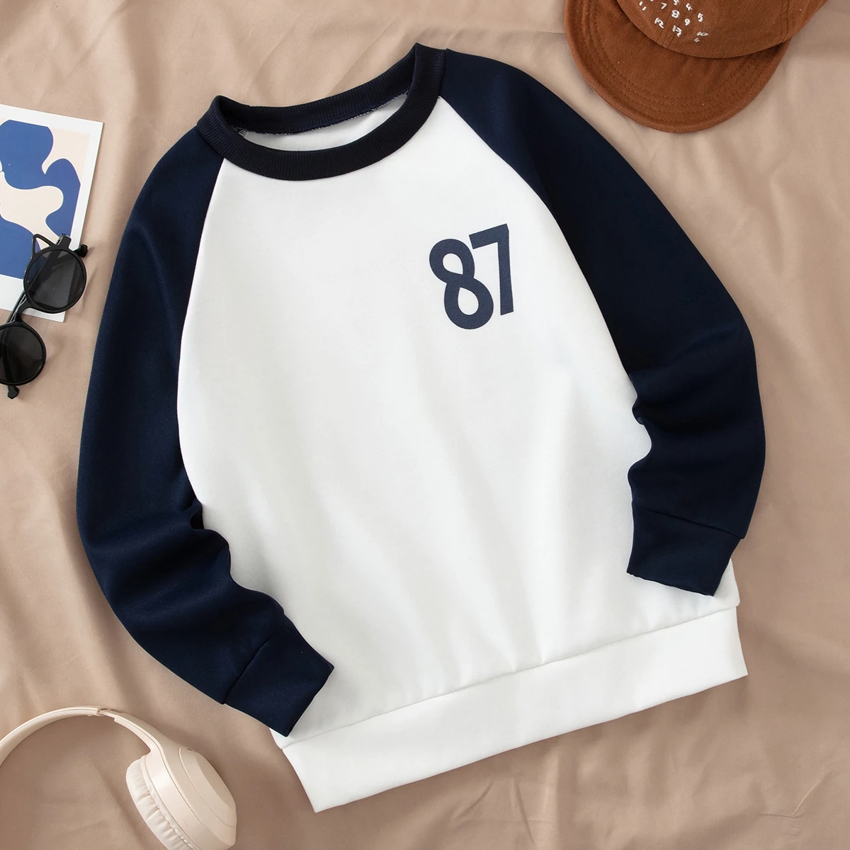 Children's Autumn And Winter Color Blocked Letter Printed Round Neck Hoodie For Boys And Girls Casual Sports Long Sleeved T-shir