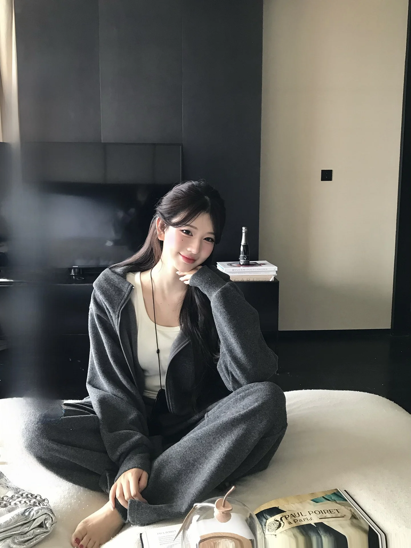 

Fbblimit Minimalist Hoodie And Wide Leg Pants Set Casual Comfortable Slimming Outfit Polyester Spandex Winter Fashion Ensemble