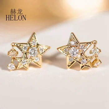 HELON Moissanite Stud Earrings Solid 9k Yellow Gold Lab Grown Moissanite Diamond Double Star Earrings Women Trendy Jewelry Gift