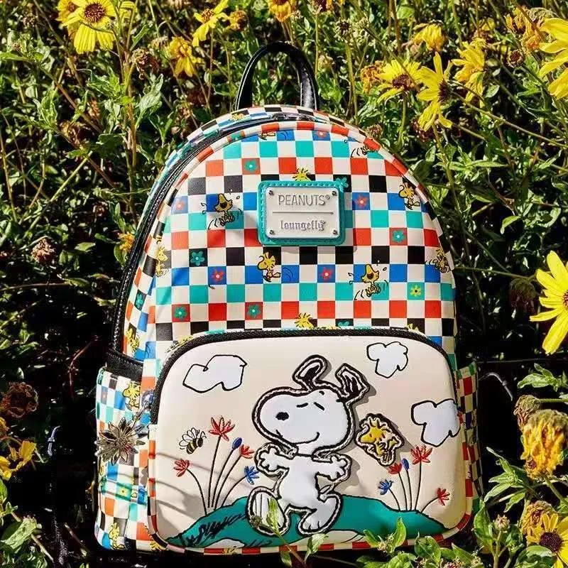 

Loungefly Snoopyed Pu Leather Printed Double Shoulder Bag Cute Puppy Pattern Children'S School Bag Leisure Backpack Holiday Gift