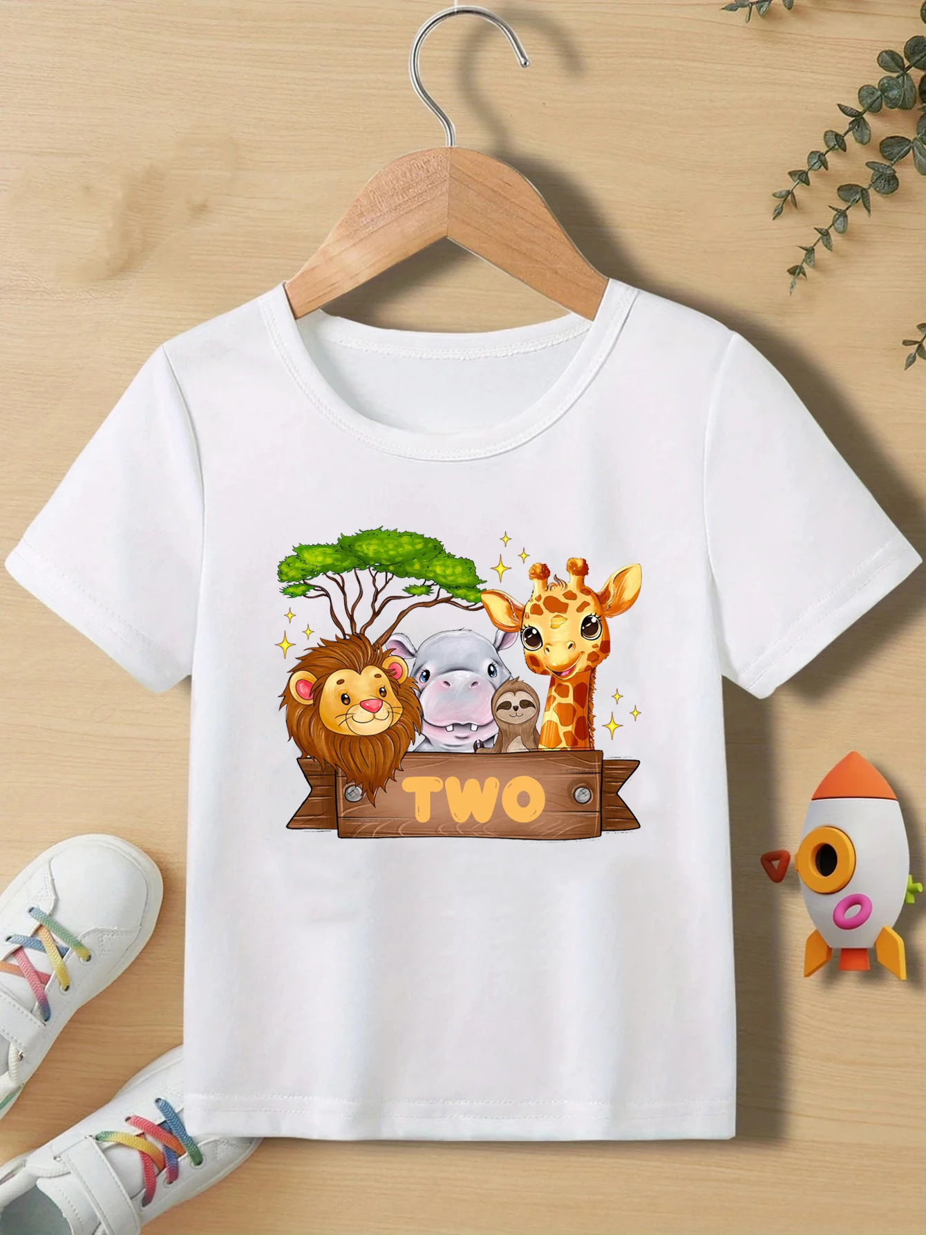 Cute Wildlife Park Animal Shirt Zoo One/Two/Three/Four/Five/Birthday Party Gift Tshirt Boy/Girl Summer Short Sleeve T-Shirt Tops
