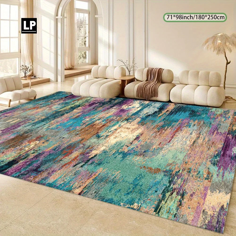 VIKAMA Vintage Abstract Paint Streak Rectangle Rug Multicolor Brush Texture Anti Slip Easy Care Big Family Living Room Carpet