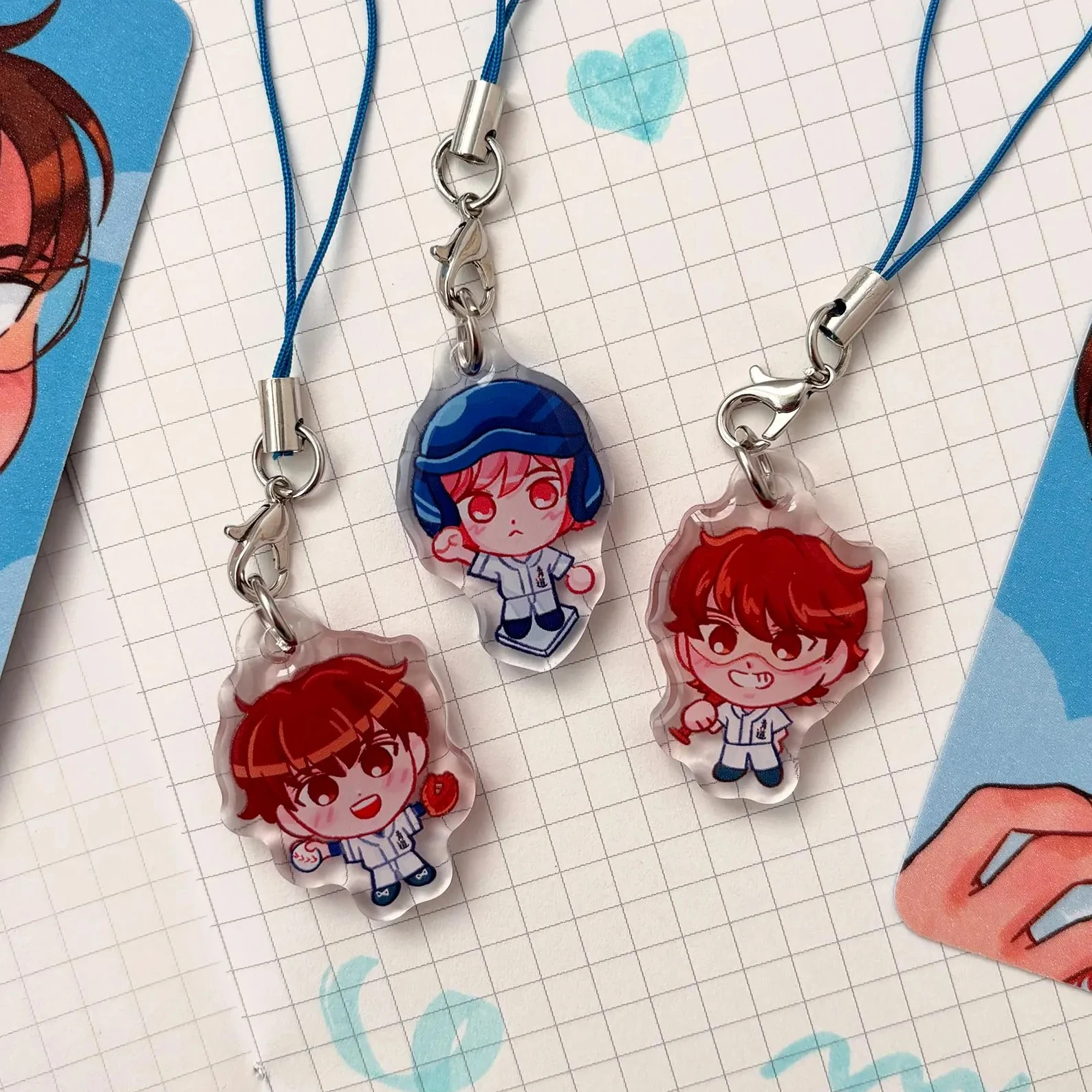 Mini Baseball Player Acrylic Phone Charms, Cute Chibi Sports Character Pendants, Mobile Strap Accessories, Collectible Gift