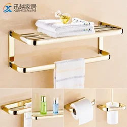 Portasciugamani in rame pieno dorato Aste sospese Ganci per barra Mensola da bagno Porta carta scopino Accessori per organizer hardware per il bagno
