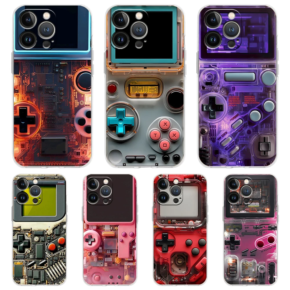 Video Game Boy Vintage GamePad Phone Case for iPhone 16 15 14 13 12 Pro Max Transparent for iPhone 11 Pro Max 7 8 Plus XS Shell