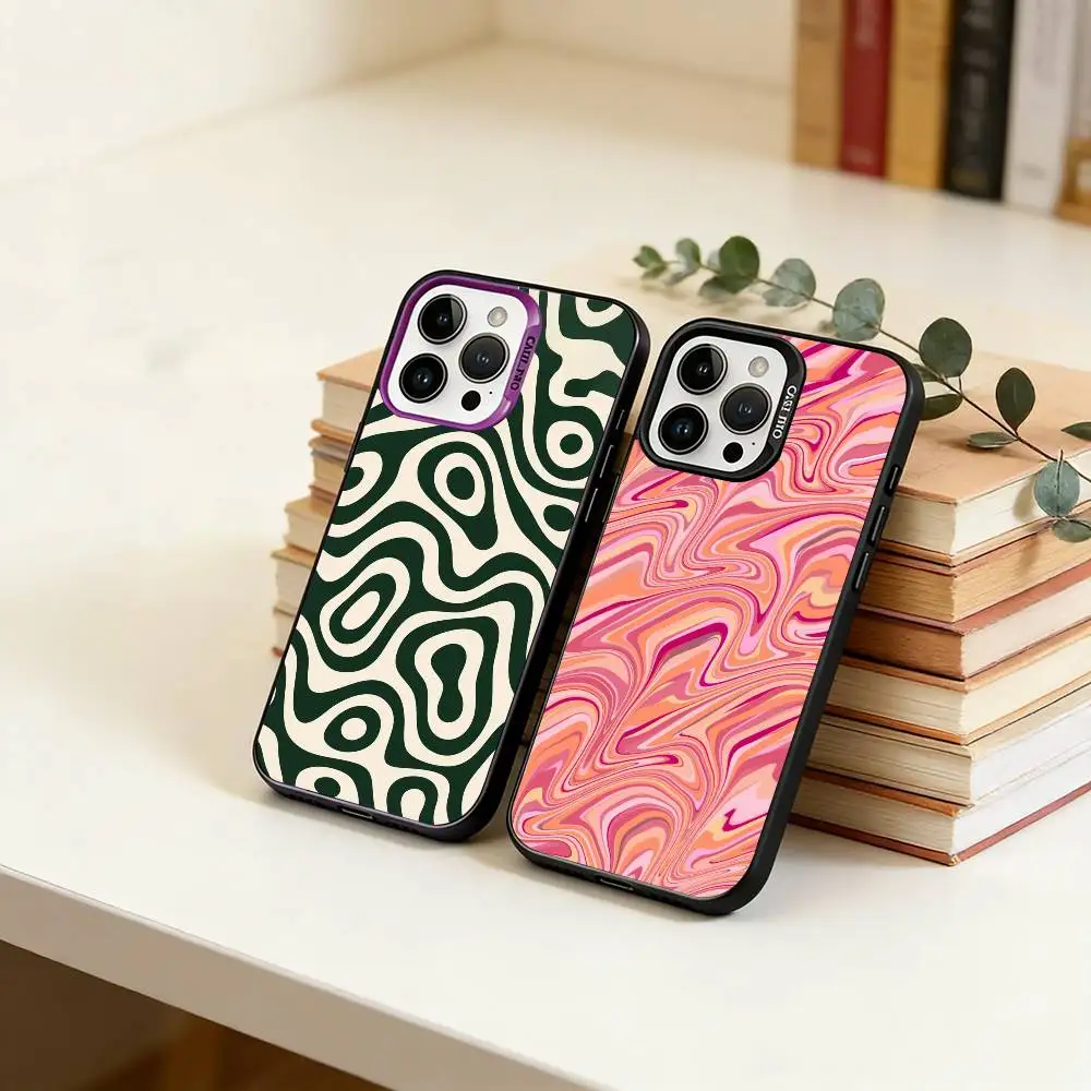 

Liquid Swirl Pattern Phone Case For iPhone 17,16,15,14,13,12,11 Plus,Pro Max,XS,Colorful Silver Black Cover