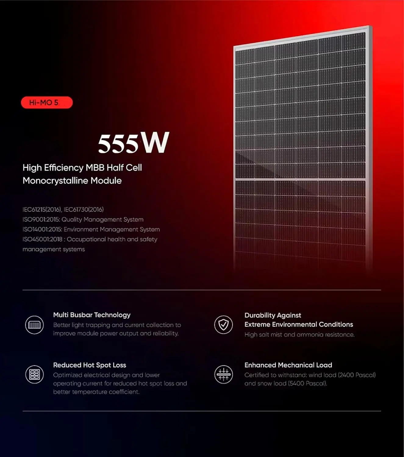 555W Solar Panel Bifacial  High-Efficiency Monocrystalline IP68 Solar Panel PV Module Power Charger for Solar Power System Kit