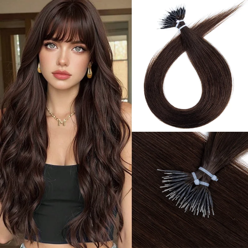 Nano Tip Hair Extensions Human Hair Nano Beads Balayage Seamless Highlight Pre-bonded Extensions for Women 0.6g/strand 50strands