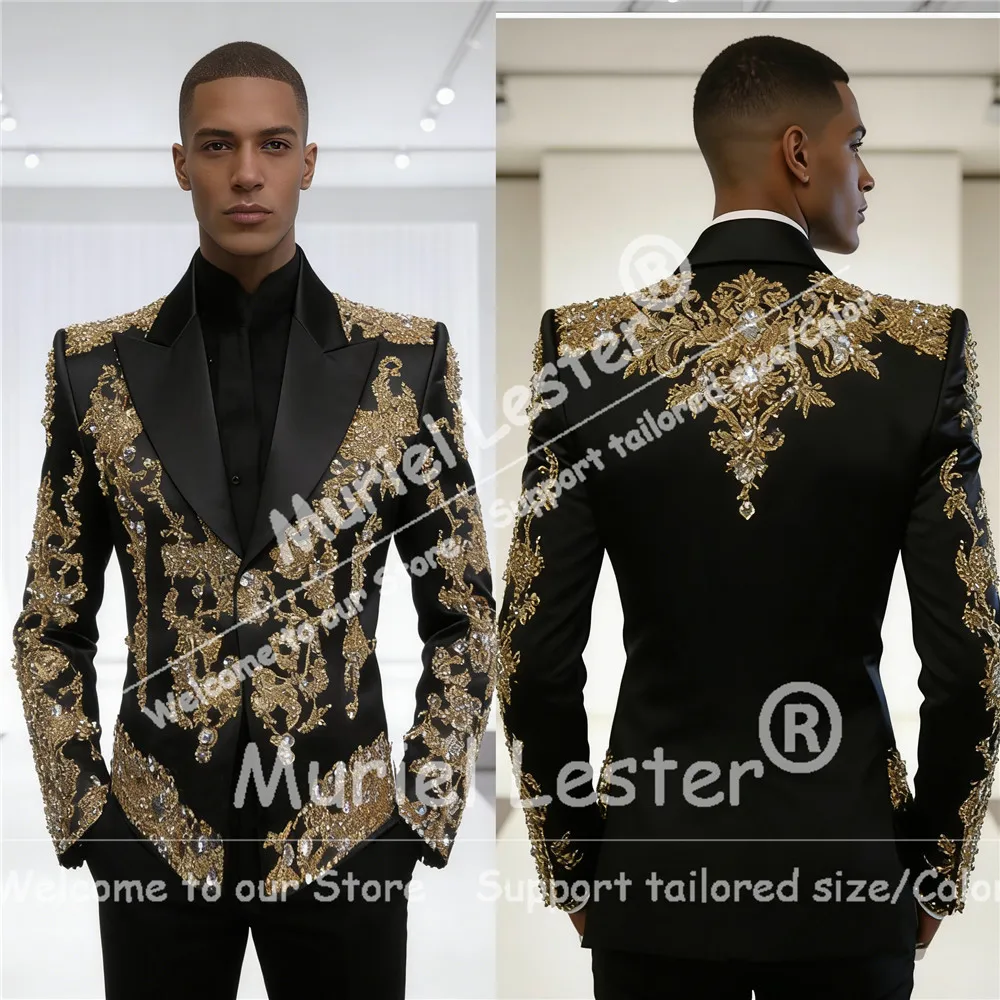 

Luxury Beaded Crystals Suits Men Italian Design Single Breasted Jacket Pants 2 Piece Groom Banquet Wedding Tuxedos Slim Fit 2026