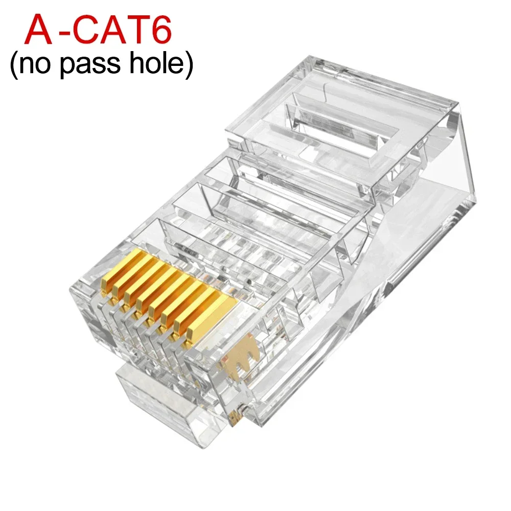 CAT6 1000Mbps RJ45 Pass Through Network Connectors Ethernet Cable Gold-plated Crimp End Stranded UTP Unshielded Modular Plug