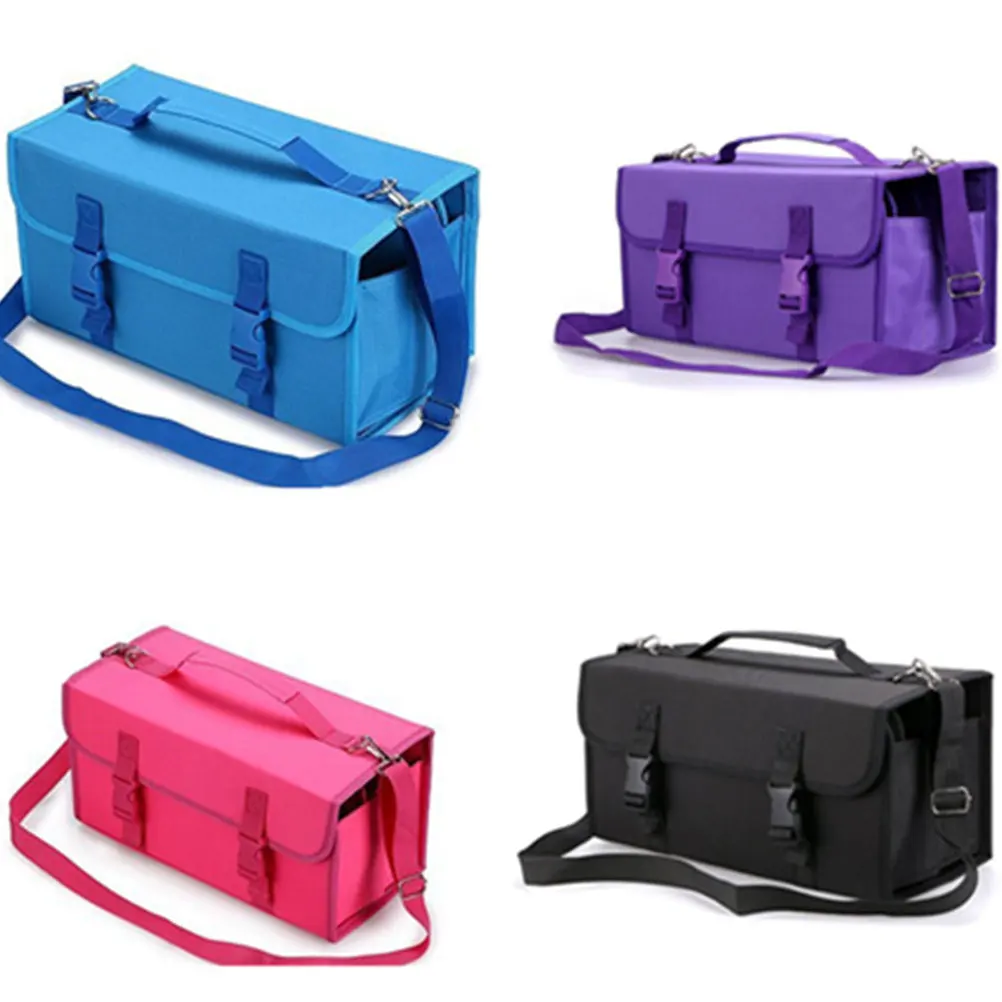 

120 Color Marker Bag Zipper Pen Storage Case High Capacity Storage Bag Pen Holder With Shoulder Strap (Purple)