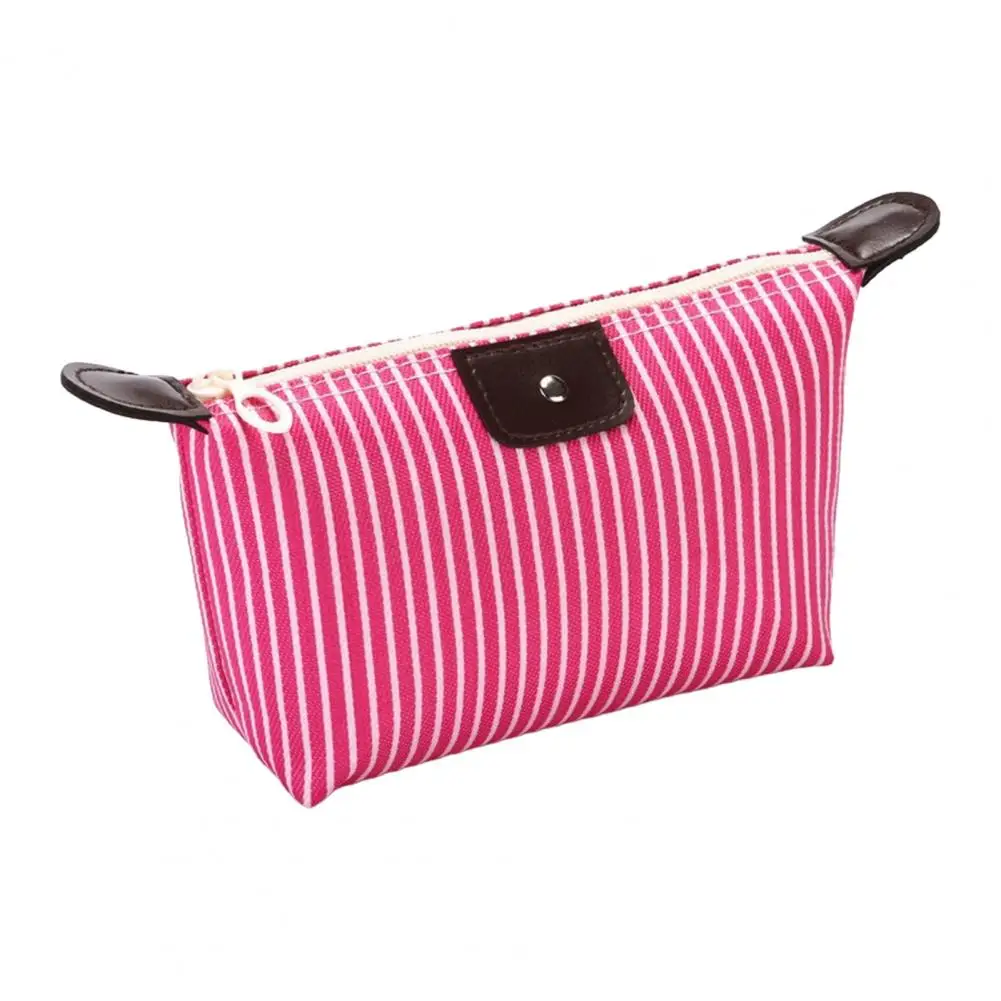 Compact Makeup Storage Bag Striped Cosmetic Bag Waterproof Travel Organizer Foldable Capacity Makeup Pouch Portable Zipper