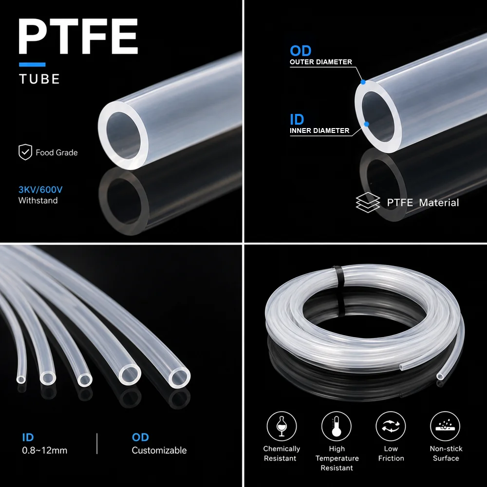 1/2/3/5/10M Transparent Food Grade PTFE Tube ID 0.8-12mm Compression Resistant Crack Resistant Non-Toxic Odorless Bending - view 2