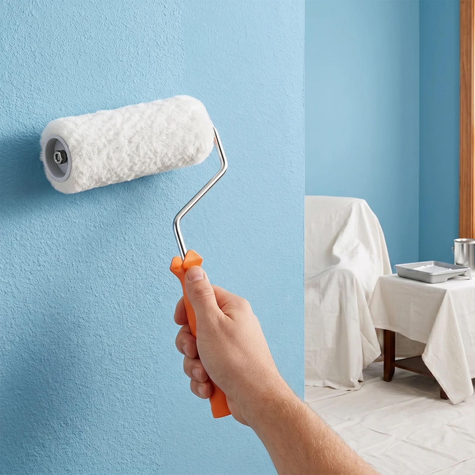 Wall Paint Roller with Plastic Grip Handle, Reusable Paint Roller for Latex Paint Emulsion Paint Primer Home Painting Tool