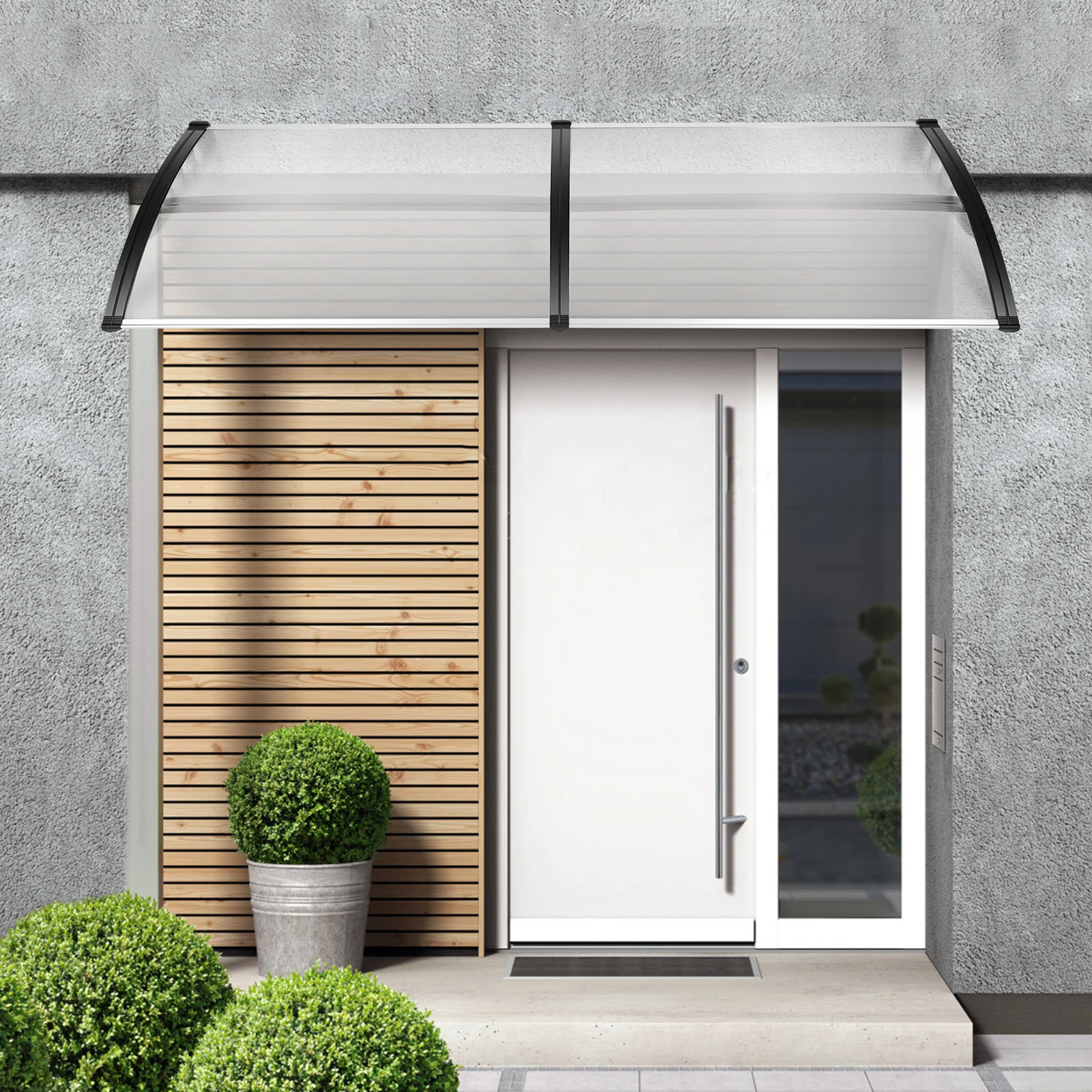 2026 Neu 90x200cm Wandmontierte Bogenförmige Überdachung aus Klarem Polycarbonat PC Moderne Design-Markise Wetterfester Sonnenschutz Regenschutz für Außenterrassen B1 Flammhemmend – Detail 9