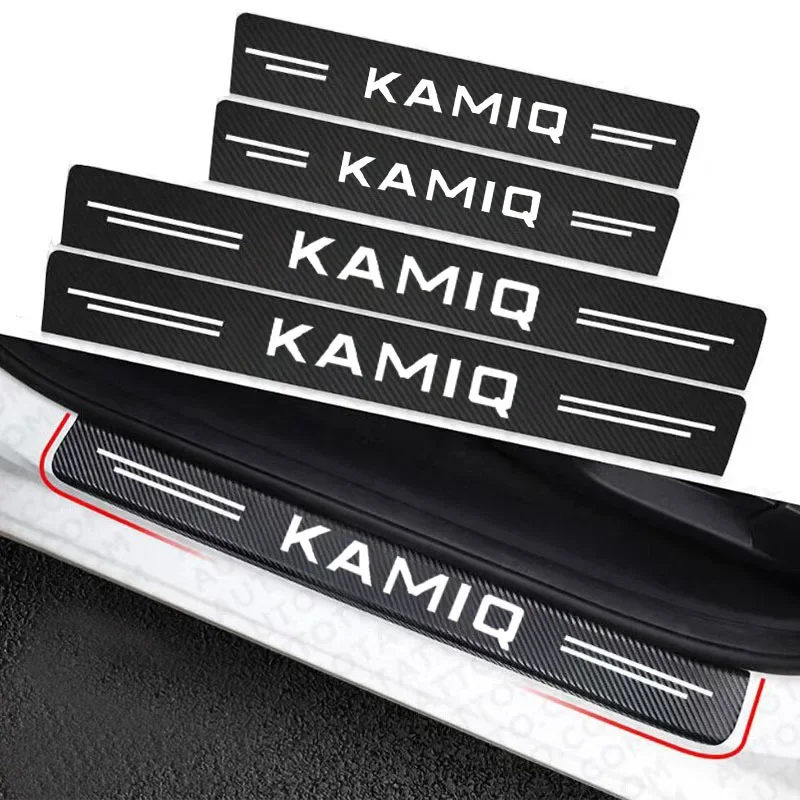 Car Carbon Door Sill Scuff Covers Black Door Panel Guards Protector Anti Scratch Sticker Tape For Skoda Kamiq Car Accessorie