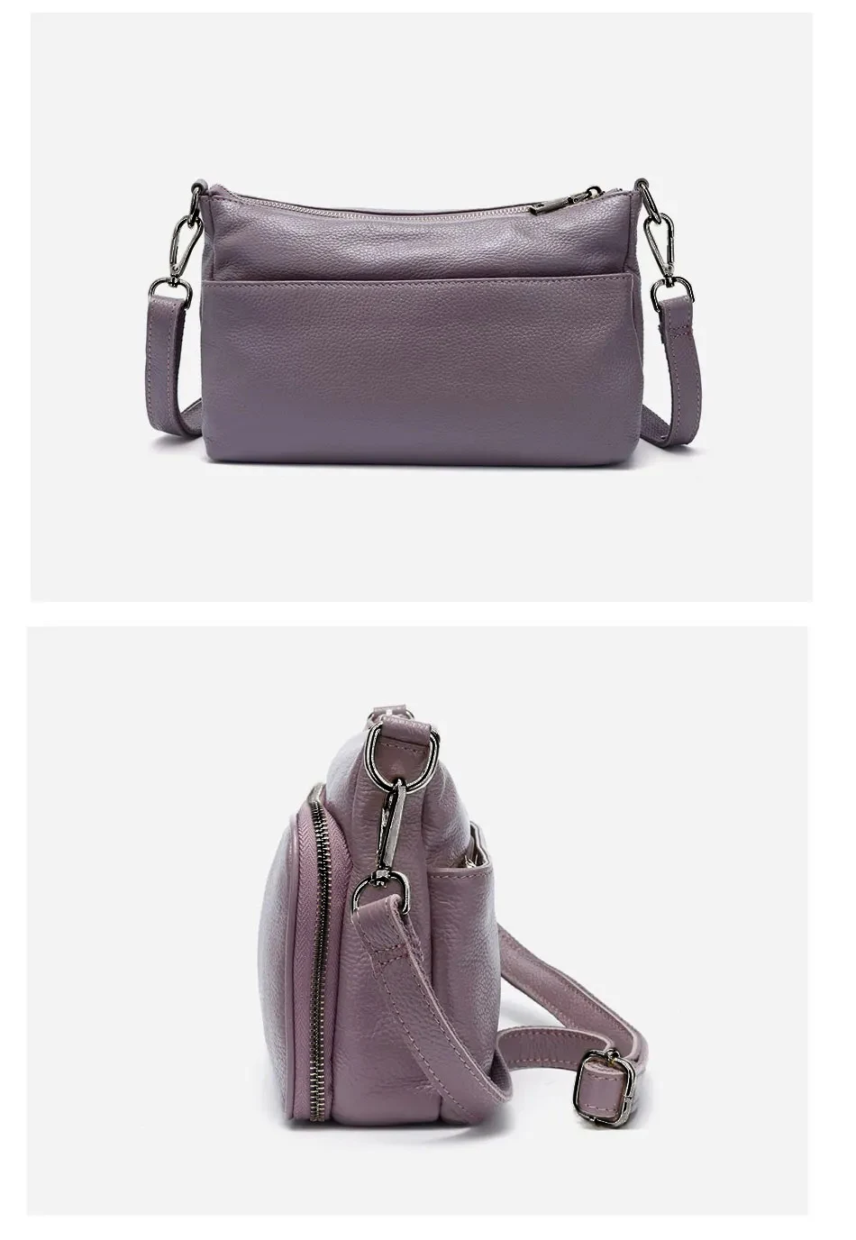 Zency Damen-Umhängetasche aus 100 % echtem Leder, hellviolett, Umhängetasche, Handtasche, modische Hobo-Tasche, Messenger-Taschen, Sac Bolsa – Detail 15