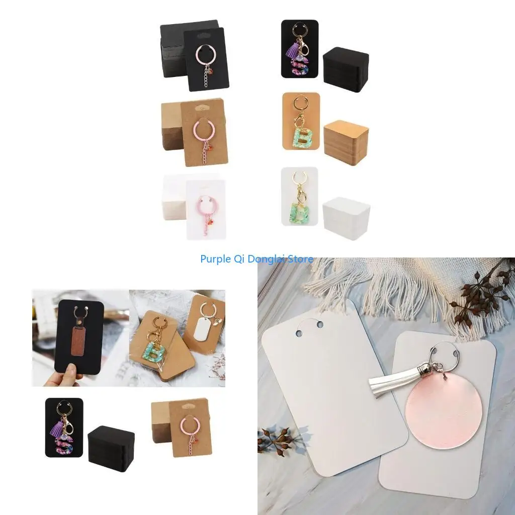 L21E 50x Keychain Packaging Cardstock Holder Displaying Keyring Brown Paper-Jewelry