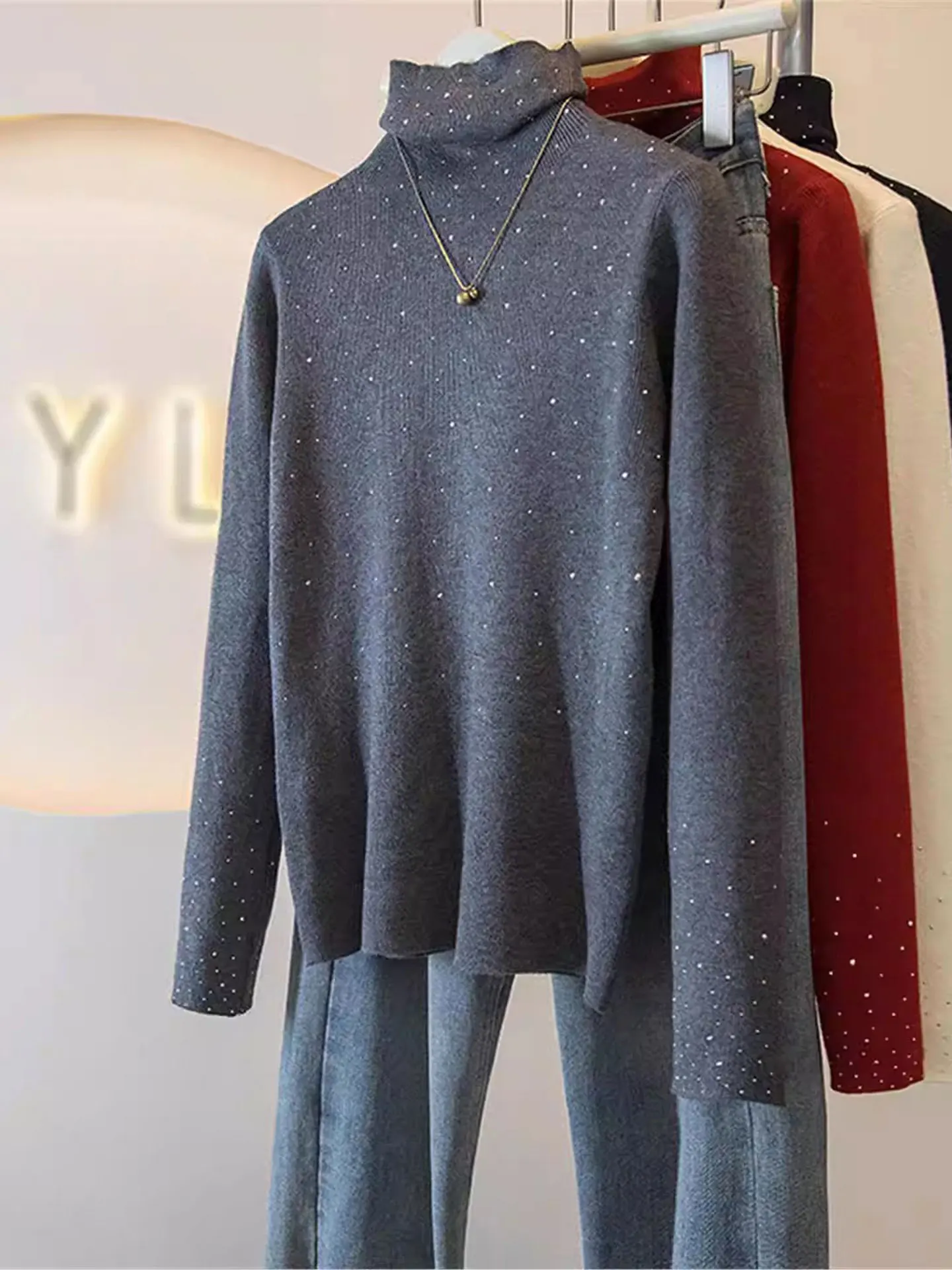 

ay High Collar Long Sve Knitted Base irt Sweater Women's plus Size Sparkling Design Casual Loose Fit Daily Wear