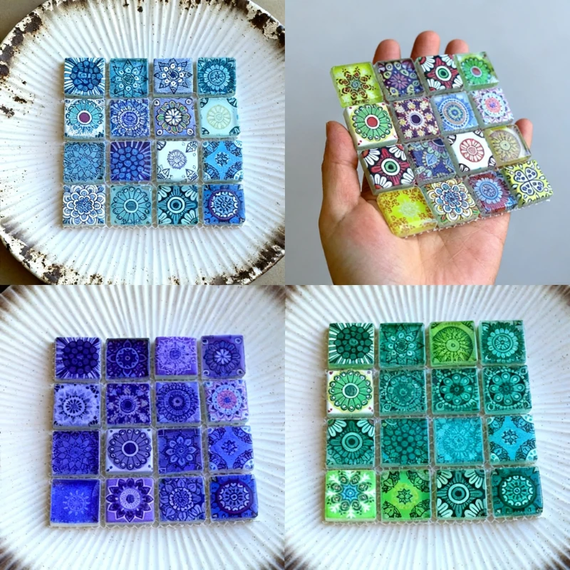 Azulejos de mosaico de vidrio con purpurina bohemia de colores surtidos, suministros para manualidades DIY, azul, verde, venta al por mayor, bulkhobby arte