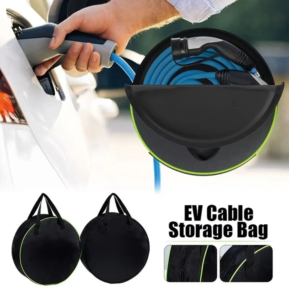 Auto Ladekabel Tasche Schwarz Grün Oxford Tuch Wasserdichte Auto Ladegerät Runde Lagerung Taschen Werkzeug Tragen Tasche Für Elektrische Fahrzeug