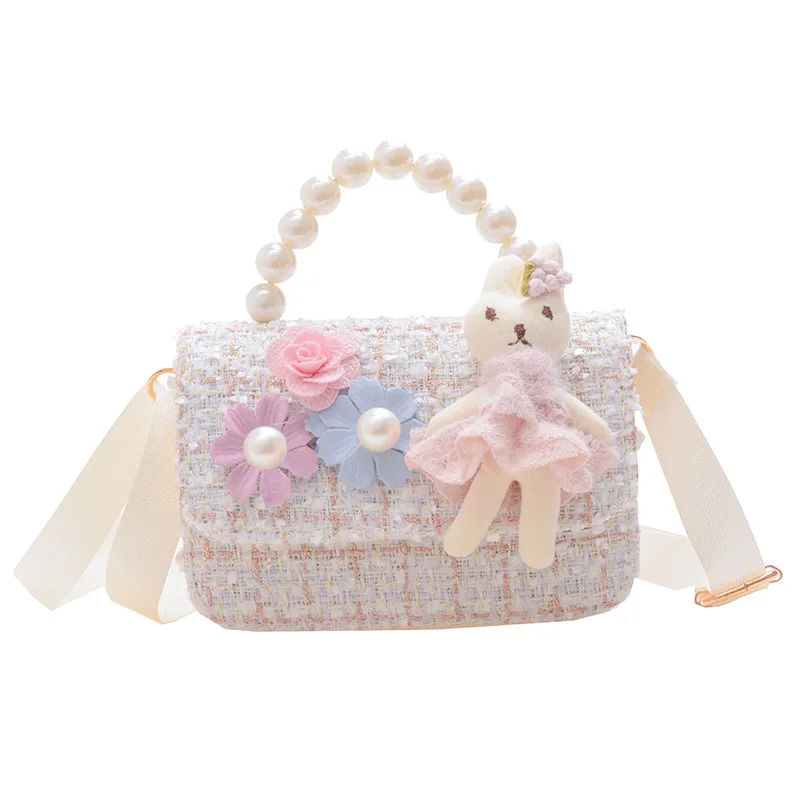 Korean Girl Princess Kids Bag Cute Flower Linen Crossbody Bags for Girls Rabbit Hand Bags Toddler Purses and Handbags Gift