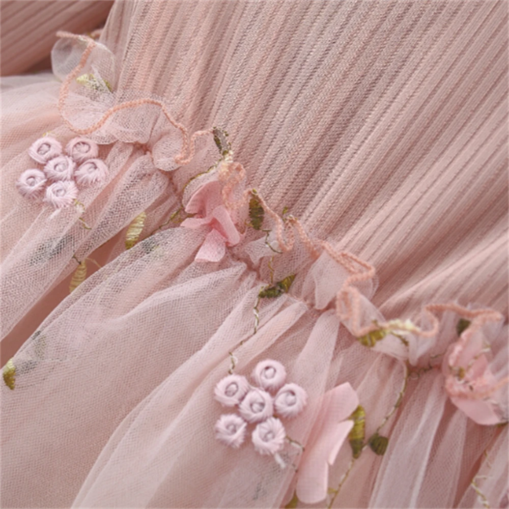 فستان شبكي بأكمام طويلة للبنات الرضع ، بلوزة بلون سادة ، ربط بقوسين ، زهرة ، لطيف ، ربيع ، خريف ، جديد