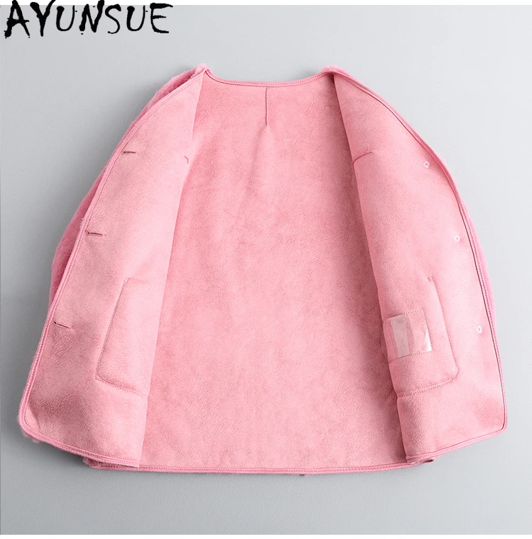 AYUNSUE Damenjacke aus natürlicher Wolle, Herbst, kurze, elegante Jacken für Damen, Kleidung, elegante Pelzjacke mit V-Ausschnitt, 2025, Abrigo Mujer