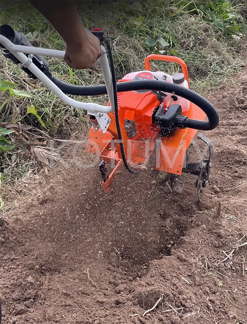 小さな農業用ガソリン式ロータリー耕うん機,2ストロークマイクロティラー,家庭用の除草,緩い土壌,開いた溝,耕うん機