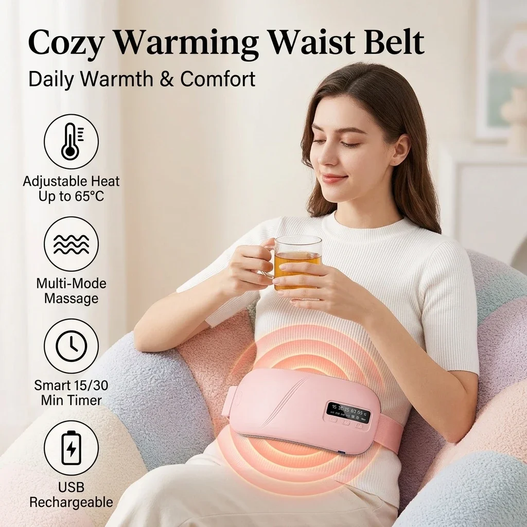 Portable Electric Heating Pad Menstrual Cramp Massager Women Period Care Hot Compress Device Vibration Abdominal Warm Palace Bel