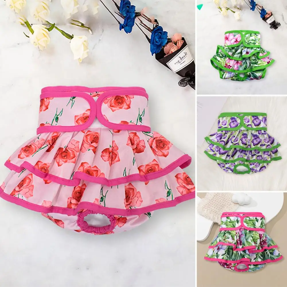 

Pet Menstrual Pants Comfortable Female Dog Diapers Dress Flower Pattern Fastener Tape Pet Sanitary Pants Pet Supplies