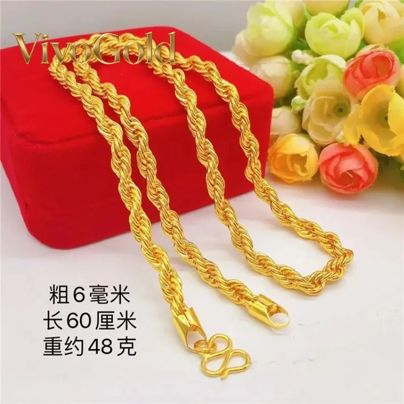 

VivoGold9999 pure gold deep-fried dough sticks twisted necklace 60cm long 24K pure men's gold necklace gold jewelry gifts