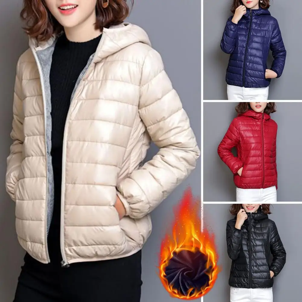 Autumn Winter Warm Thin Jacket Long-sleeved Jacket New Hooded Middle Age Women Cotton-padded Tops Mother Cotton