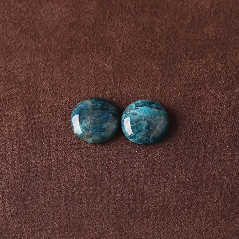

Natural Blue Apatite Crystal Cabochons Pair - Round Polished Gemstone Beads for Unique Jewelry 19x19x6mm 8.2g
