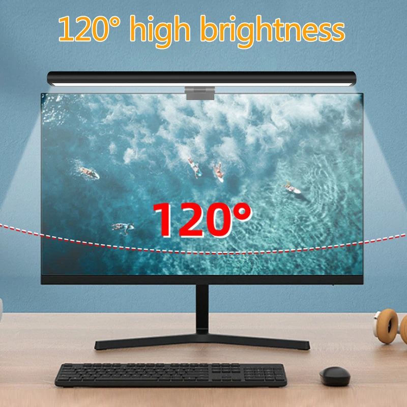 Lampada per schermo LED USB Luce per monitor Eye-Care regolabile a 3 touch con luce anti-blu per PC portatile curvo Luce da scrivania per dormitorio