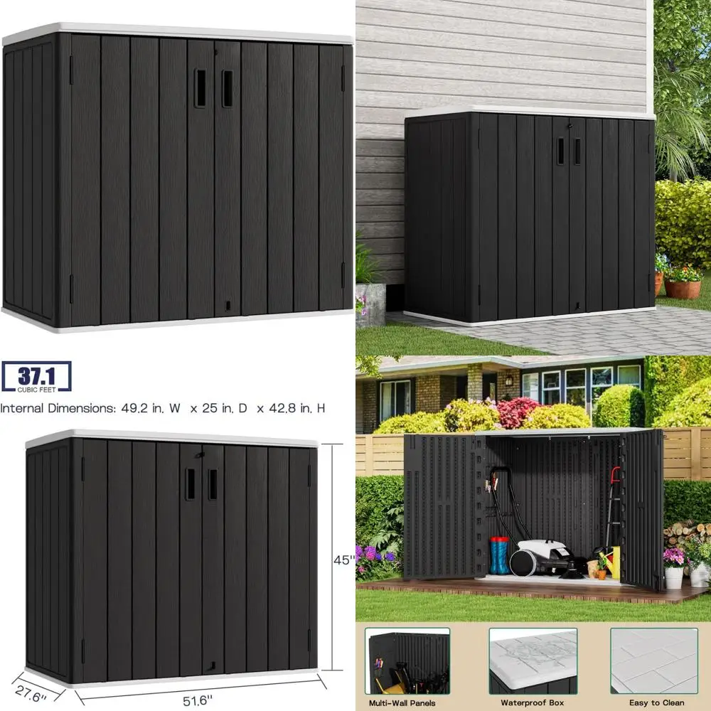 

Waterproof Resin Outdoor Storage Shed 37 Cu. Ft. Capacity, Ideal for Lawn Mower, Garden Tools and Equipment