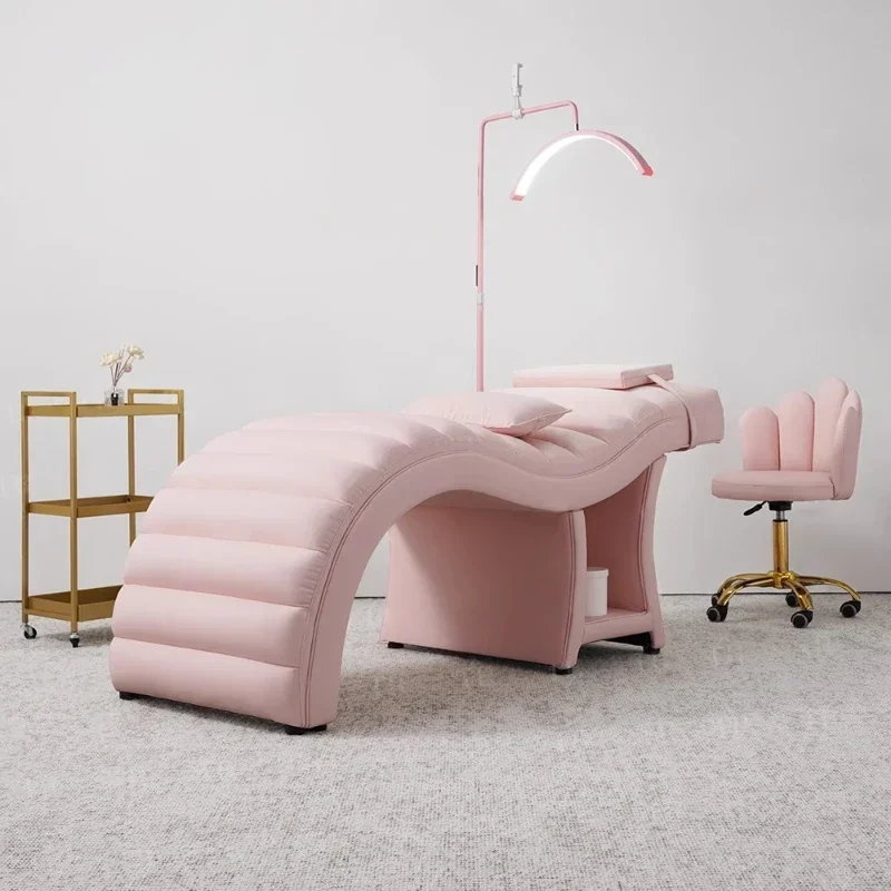 سرير تدليك سبا عالي الجودة باللون الأحمر الصافي، سرير رموش على شكل حرف S، صالون تجميل، أثاث صالون وردي بسيط، سرير تدليك #2