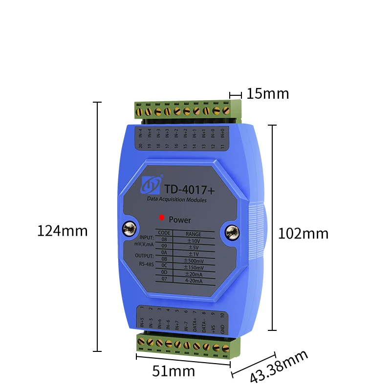 TD-4017 Modulo di acquisizione AI/AO analogico premium 8CH Convertitore di tensione/ingresso/uscita corrente a RS485 di livello industriale