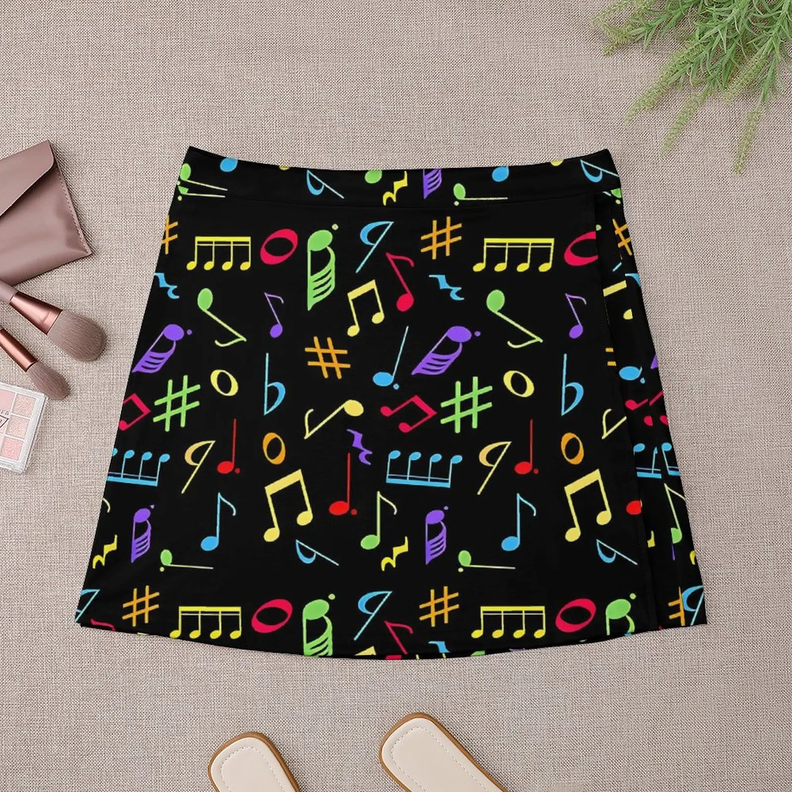 Rainbow Music Notes Skirt Womens  Trendy Mini Skirts High-waisted Graphic Aesthetic Casual Skirt Large Size