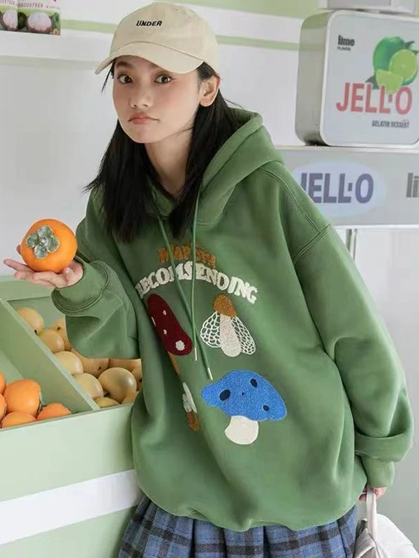 

plus Size 300 Pou Embroidered Hooded Fce Women's Sweatirt Winter Versatile Outerwear Korean Loose Sle Long Sve