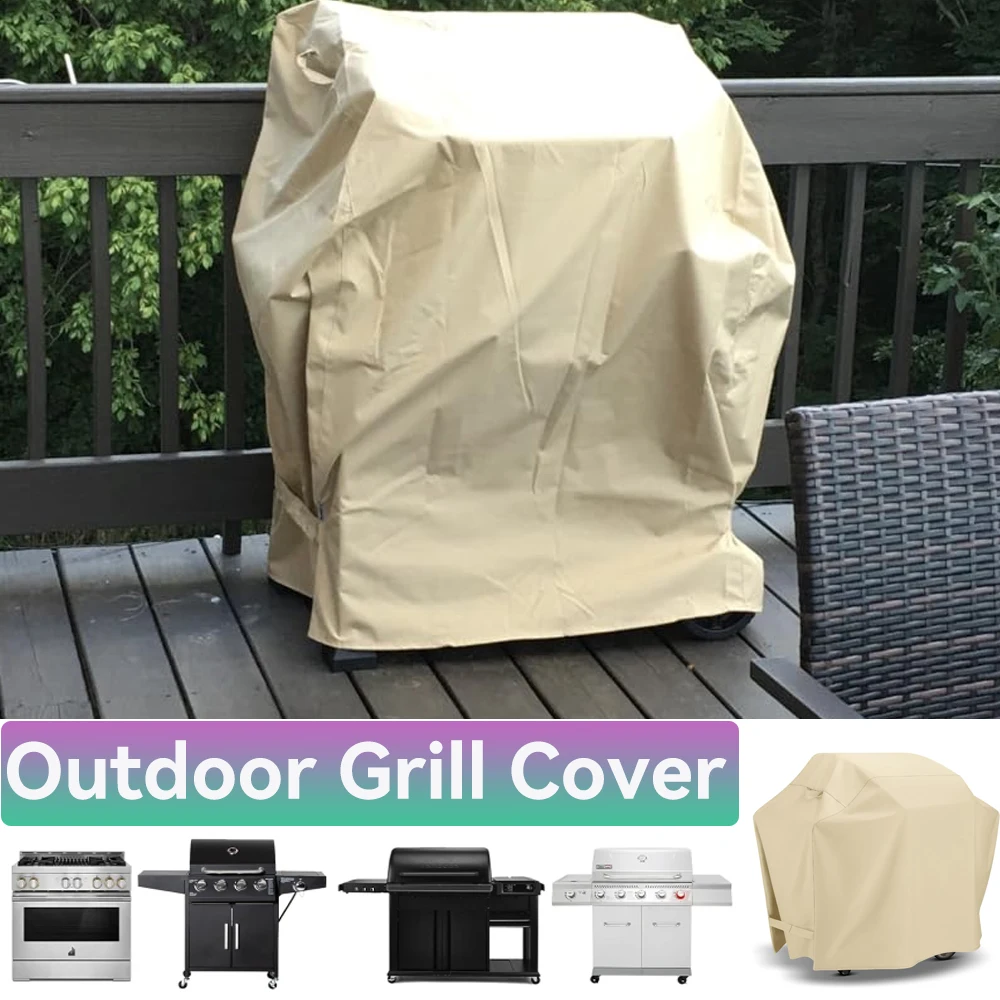 

Чехол для гриля 420D, сверхпрочный, водонепроницаемый, всепогодный, для газовых барбекю, совместим с уличными грилями, бежевый