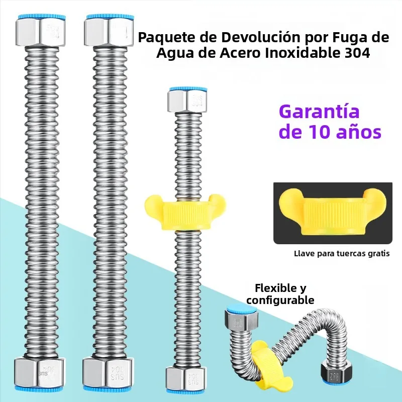 Manguera de Agua de Acero Inoxidable 304 de 1/2 Pulgada para Inodoro, Tubería Corrugada para Conexión de Calentador de Baño con Llave