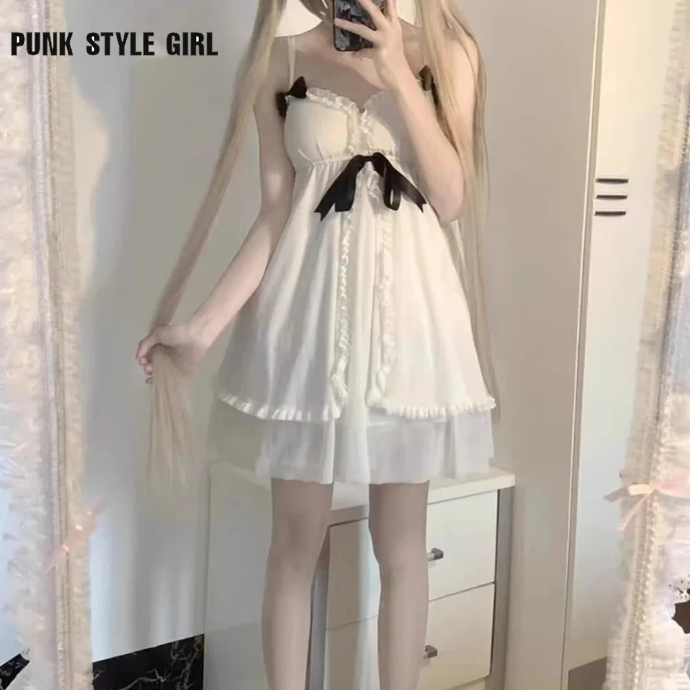 Bianco dolce anime costume cosplay ragazza dolce lolita vestito fionda sexy kawaii pigiama giapponese camicia da notte estiva volant indumenti da letto